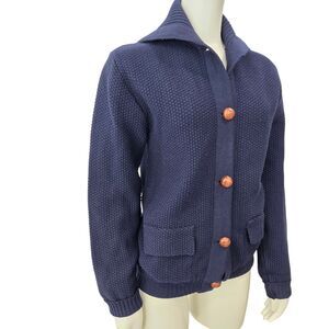 Vtg John McNamee For Visoni Wool Sailor collar Cardigan Sweater Size M Navy Blue